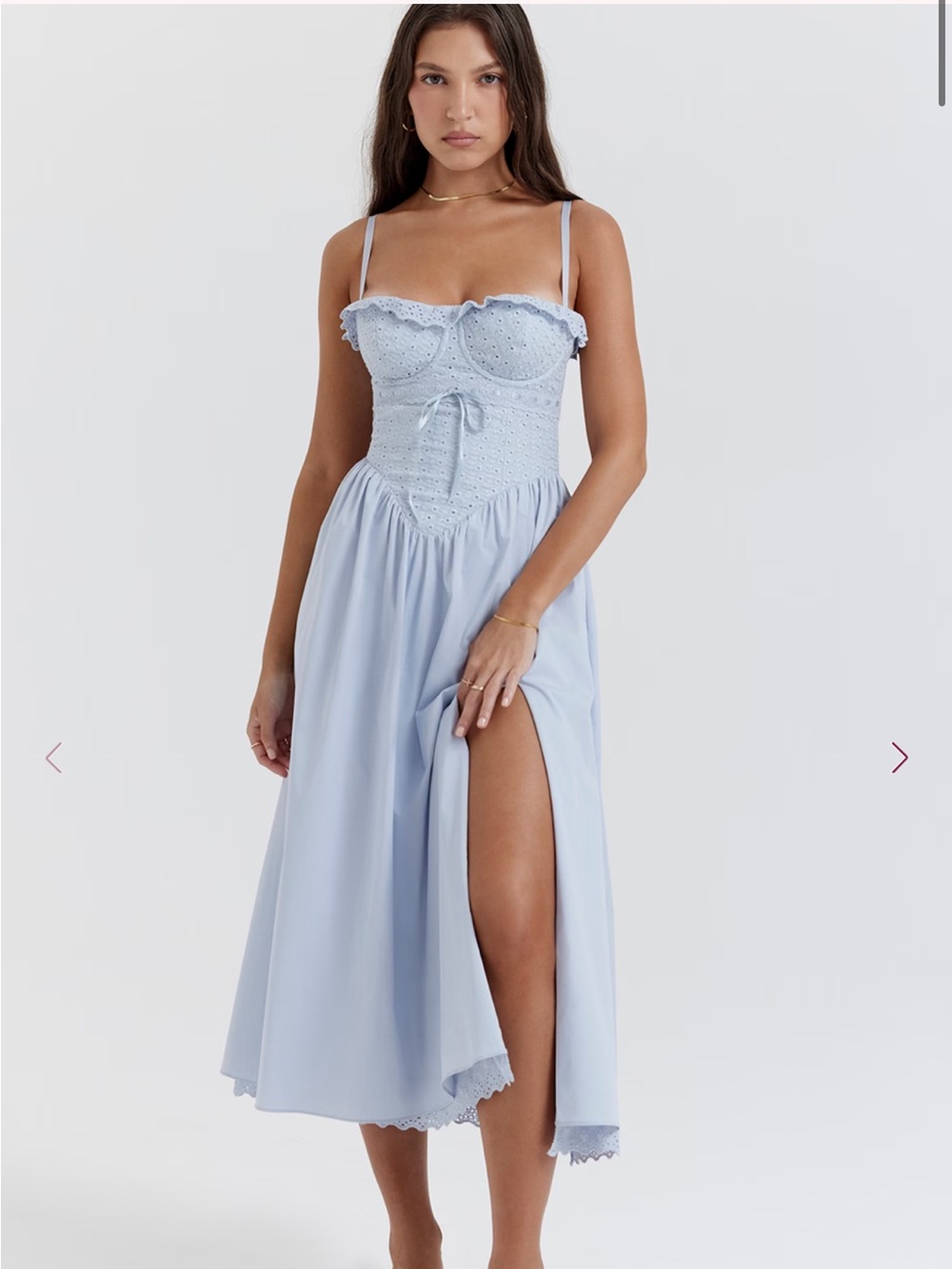 House of CB JAIME Soft Blue Cotton Broderie Anglais Midi Sundress